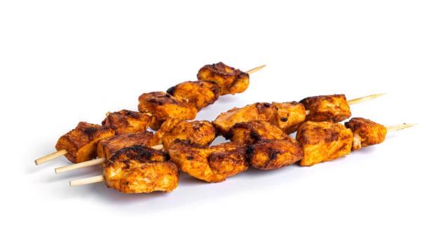 istock Chicken skewers isolated on a white background. Souvlaki isolated 1314066431
