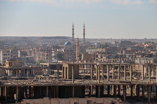 Destroyed buildings and streets in Dier Ez Zior city in Syria destroyed by ISIS in February 2020 and daily life after.
