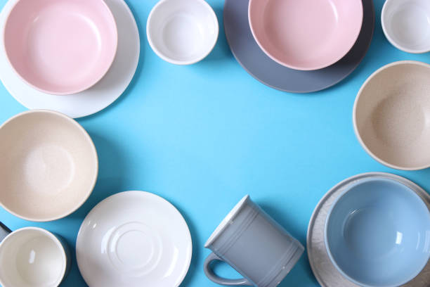 istock Set of dishes and kitchen utensils top view. 1314070663