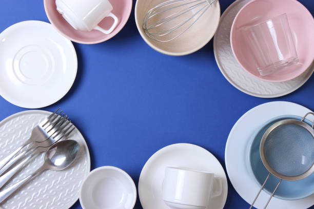 istock Set of dishes and kitchen utensils top view. 1314073892