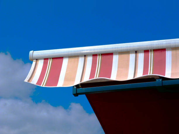 istock red and white striped awning UV and sun protection tent 1314073897