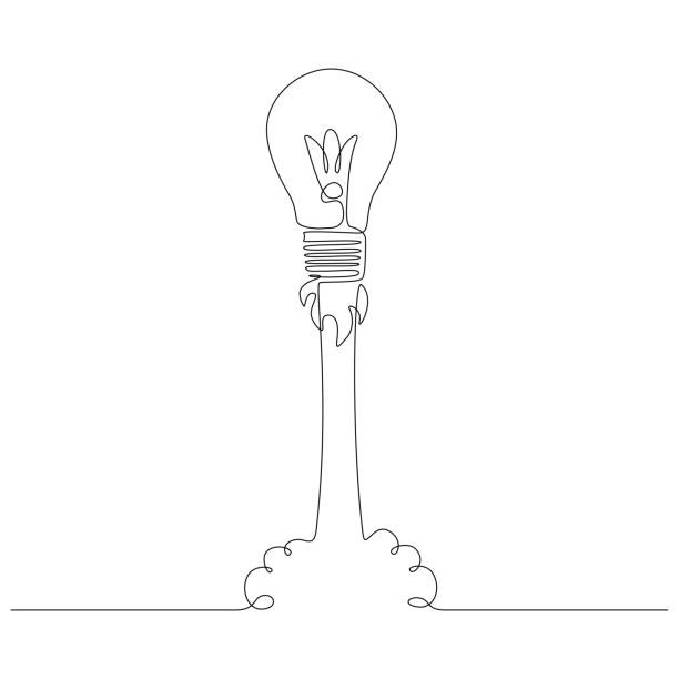 ilustrações de stock, clip art, desenhos animados e ícones de launching a light bulb in one line drawing style. smart startup project concept. editable stroke. vector illustration - taking off illustrations