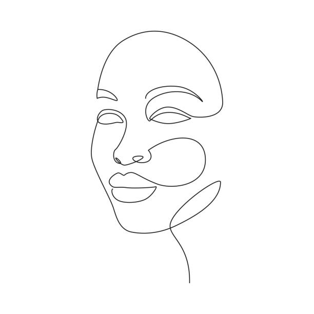 ilustrações de stock, clip art, desenhos animados e ícones de beautiful women face in one line drawing style. minimalistic modern female portrait for logo, emblem, print, poster and card. abstract vector illustration - black and white portrait people women