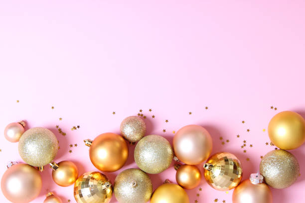 istock Decorative Christmas balls on a colored background top view. 1314080785