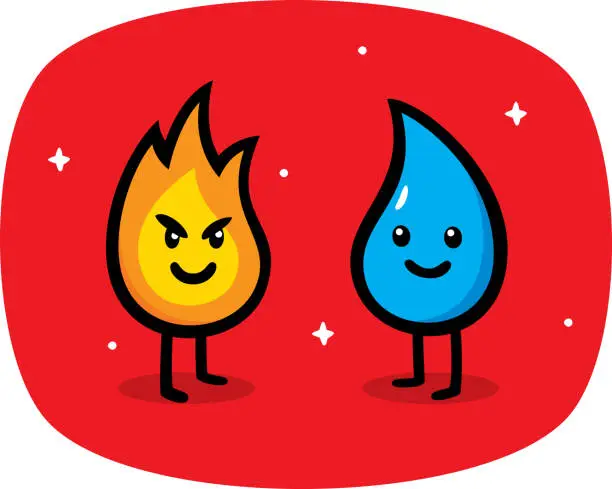 Vector illustration of Fire vs Water Doodle