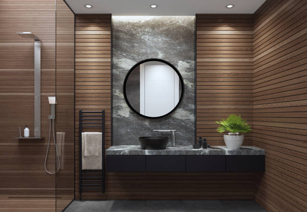 baño minimalista moderno - hotel clean home interior bathroom fotografías e imágenes de stock
