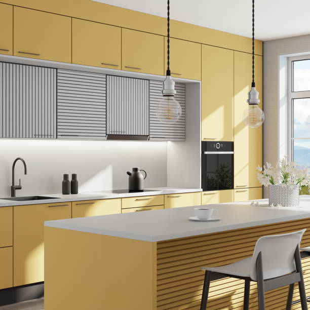 istock Luxurious minimalist Scandinavian kitchen interior. Summer scene 1314092164