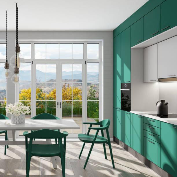 istock Luxurious minimalist Scandinavian kitchen interior. Summer scene 1314092184