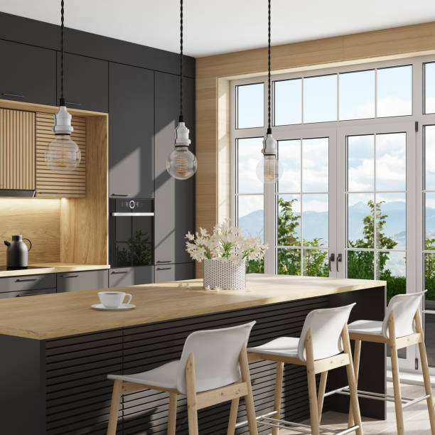 istock Luxurious minimalist Scandinavian kitchen interior. Summer scene 1314092233