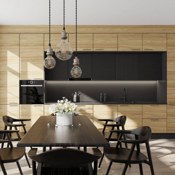 istock Luxurious minimalist Scandinavian kitchen interior. Summer scene 1314092303