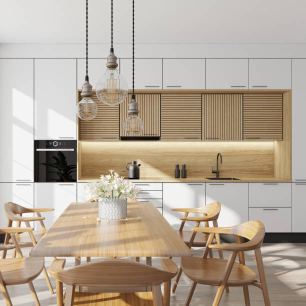 istock Luxurious minimalist Scandinavian kitchen interior. Summer scene 1314092827