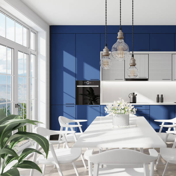 istock Luxurious minimalist Scandinavian kitchen interior. Summer scene 1314093012