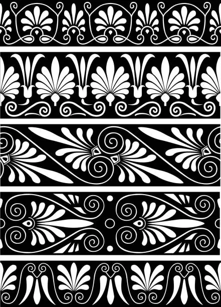 Vector illustration of Greek Pottery Ancient Floral Pattern Collection
