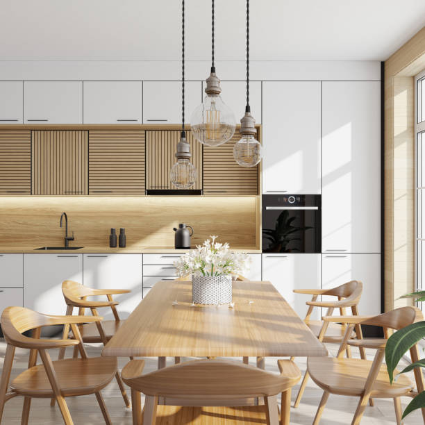 istock Luxurious minimalist Scandinavian kitchen interior. Summer scene 1314093147