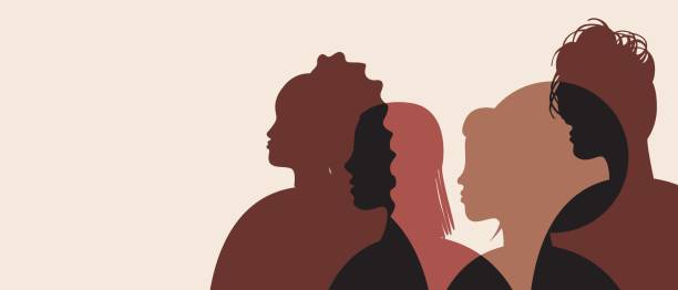 afrikanische menschen isoliert als kopie space vorlage, farbe vektor stock illustration mit afro rasse oder männer und frauen mit schwarzer haut - afro women african descent silhouette stock-grafiken, -clipart, -cartoons und -symbole