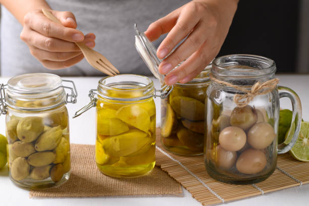 istock Homemade various pickled fruit in a glass jar 1314102430