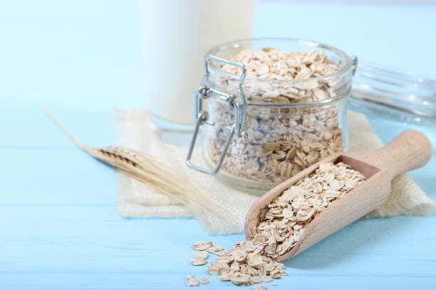istock oatmeal on the table top view. 1314107858
