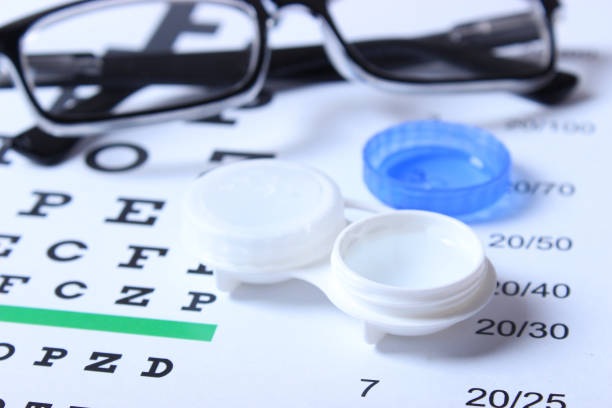 istock table for checking vision, glasses and lenses for correcting vision 1314113505