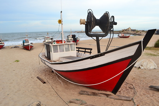 Small fishing boats in the village of Punta del Diablo, Rocha, Uruguay