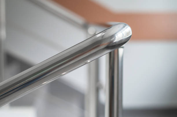istock Modern chrome handrails on the stairs 1314119934