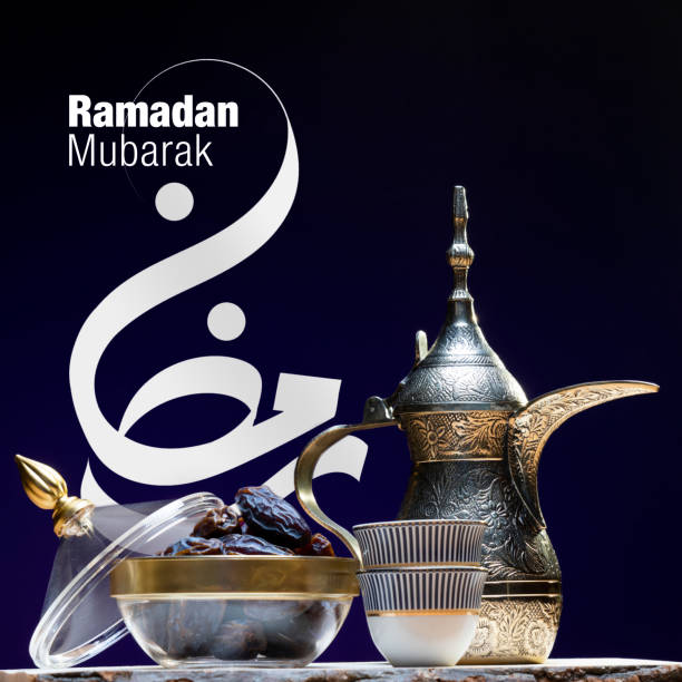 Eid and Ramadan set with Arabian coffee and dates set in dark background Eid and Ramadan set with Arabian coffee and dates set in dark background. Festive greeting card, an invitation for Muslim holy month Ramadan Kareem or Eid al Adha and Eid al fiter eid ul fitr photos stock pictures, royalty-free photos & images