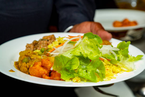 istock vegetarian meal with green salad. 1314126348