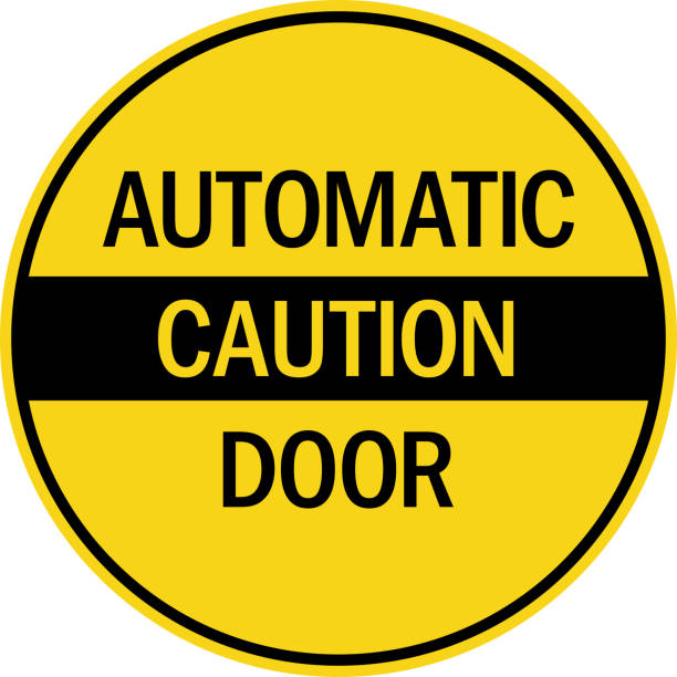 Automatic door caution Sign. Automatic door caution Sign. Yellow circle background. Safety signs and symbols. automatic stock illustrations