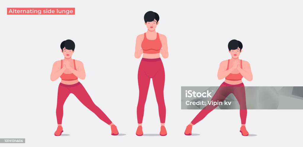 교대 측 런지 운동 여자 운동 피트니스 에어로빅과 운동 벡터 일러스트레이션 가냘픈에 대한 스톡 벡터 아트 및 기타 이미지 - 가냘픈,  건강한 생활방식, 근육 - Istock