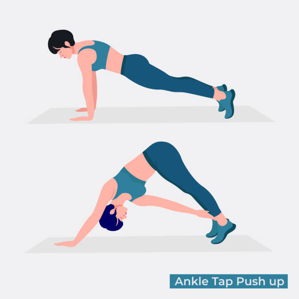 Enkel Tik Push Up Vrouw Workout Fitness Aerobic En Oefeningen Vectorillustratie Stockvectorkunst en meer beelden van Afvallen - iStock