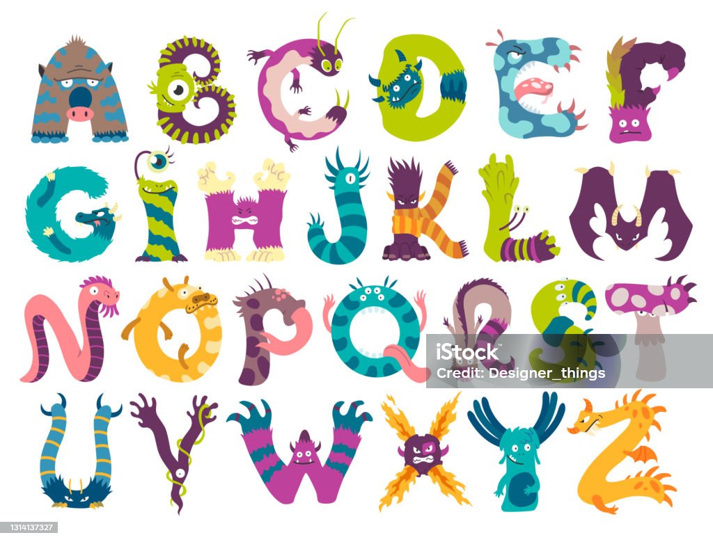 Monster Alphabet From A To Z Letters Of English Alphabet Shaped As Monsters  Children Colorful Cartoon Funny Fictional Characters Abc Isolated On White  Background Stock Illustration - Download Image Now - iStock