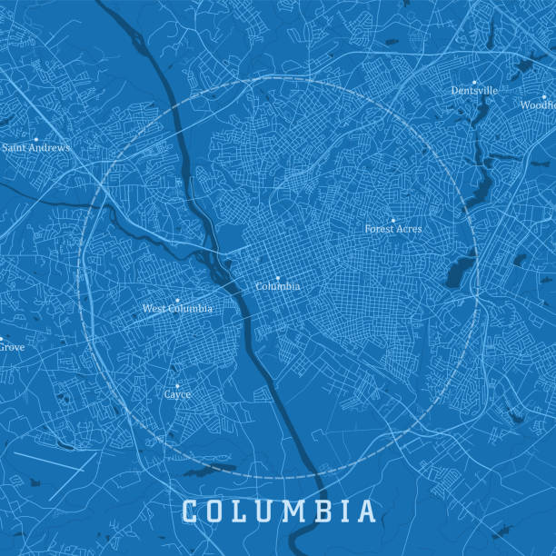 columbia sc city vektor road map blauer text - south carolina map columbia south carolina usa stock-grafiken, -clipart, -cartoons und -symbole