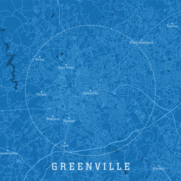 greenville sc city vektor straßenkarte blauer text - ohio map county cartography stock-grafiken, -clipart, -cartoons und -symbole