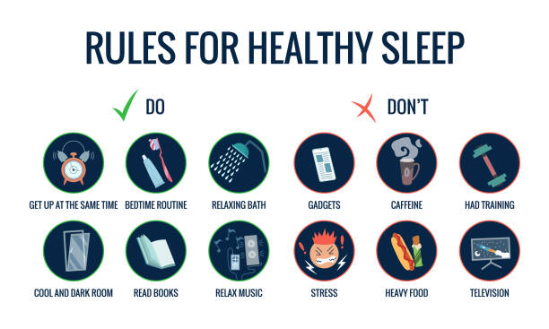 Infographics of healthy sleep tips. Useful advices for better sleep. Recommendation for night rest. Bedtime routine for good sleep Infographics of healthy sleep tips. Useful advices for better sleep. Recommendation for night rest. Bedtime routine for good sleep. bedtime stock illustrations