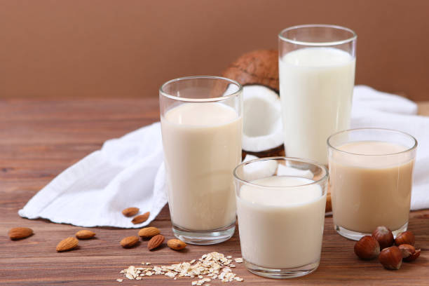 istock Different types of vegetable milk on the table. 1314140149