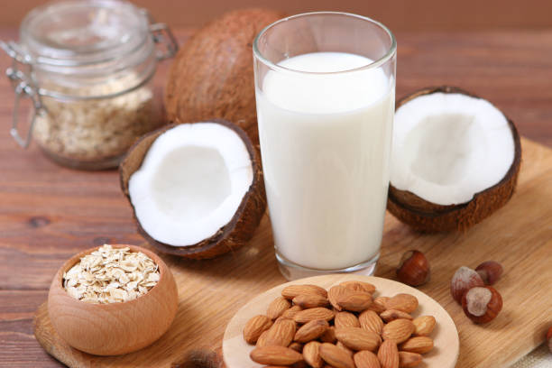 istock Different types of vegetable milk on the table. 1314141874