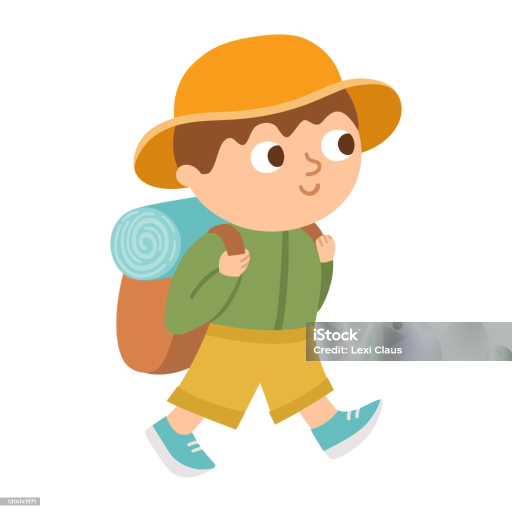 Vector Cute Boy With Backpack Hiking Traveler Isolated On White Background  Outdoor Tourist Icon Cute Cartoon Kid Doing Summer Camp Activity Funny  Hiker Illustration Stock Illustration - Download Image Now - iStock