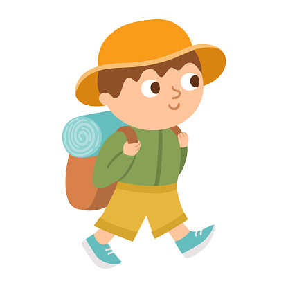 Vector Cute Boy With Backpack Hiking Traveler Isolated On White Background  Outdoor Tourist Icon Cute Cartoon Kid Doing Summer Camp Activity Funny  Hiker Illustration Stock Illustration - Download Image Now - iStock