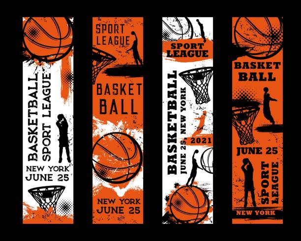 ilustrações de stock, clip art, desenhos animados e ícones de basketball or streetball tournament grungy posters - descida dos cestos