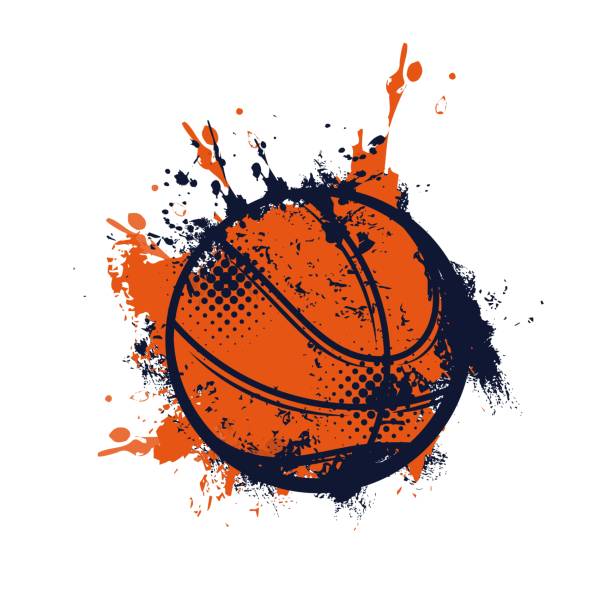 illustrations, cliparts, dessins animés et icônes de bille de basket-ball avec l’icône de vecteur de taches grunge - scoreboard sport clip art vector