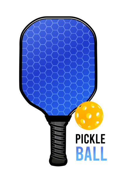 Pickleball with a ball and a racket for playing. Vector illustration Pickleball with a ball and a racket for playing. Vector illustration on white background pickleball stock illustrations
