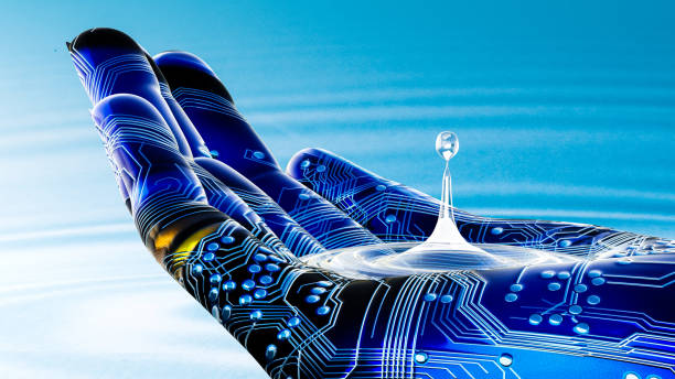 A robot's hand that scoops up safe and clean water. stock photo