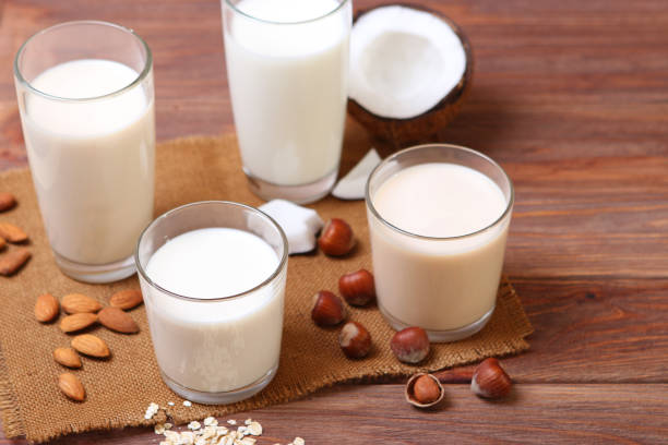 istock Different types of vegetable milk on the table. 1314144920