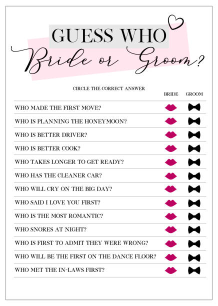 Guess Who Bride or Groom Game Bridal Shower Game printable vector card stag night stock illustrations