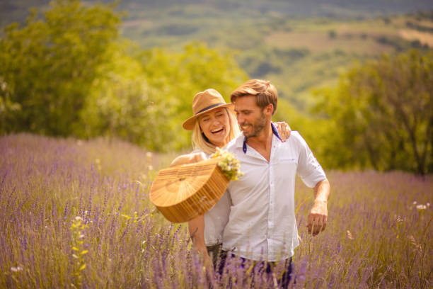 istock Couple in lavender field. 1314146161