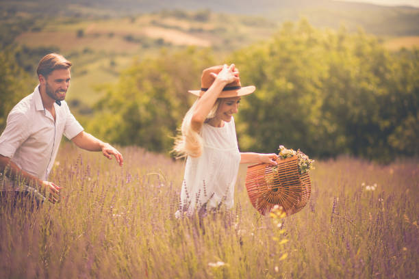 istock Couple in lavender field. 1314146175