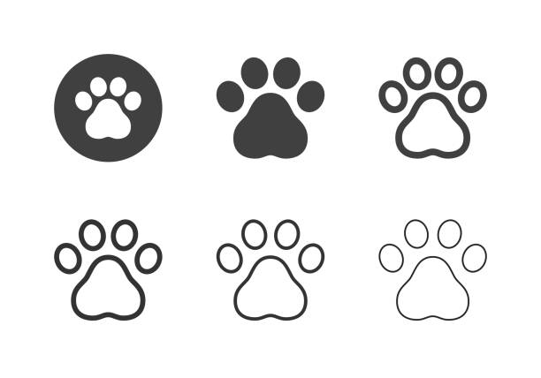 paw print icons - multi-serie - hund stock-grafiken, -clipart, -cartoons und -symbole