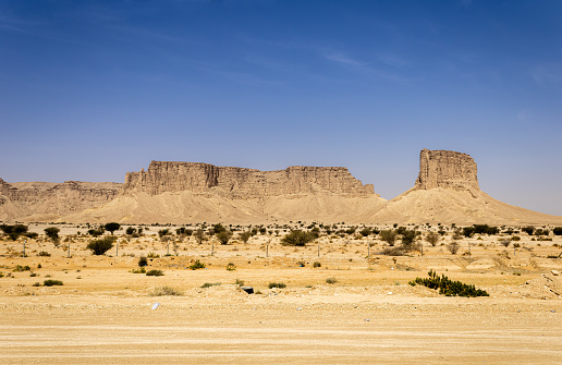 abal Tuwaiq is a narrow escarpment that cuts through the plateau of Najd in central Arabia, running approximately 800 km from the southern border of Al-Qasim in the north, to the northern edge of the Empty Quarter desert near Wadi ad-Dawasir in the south.