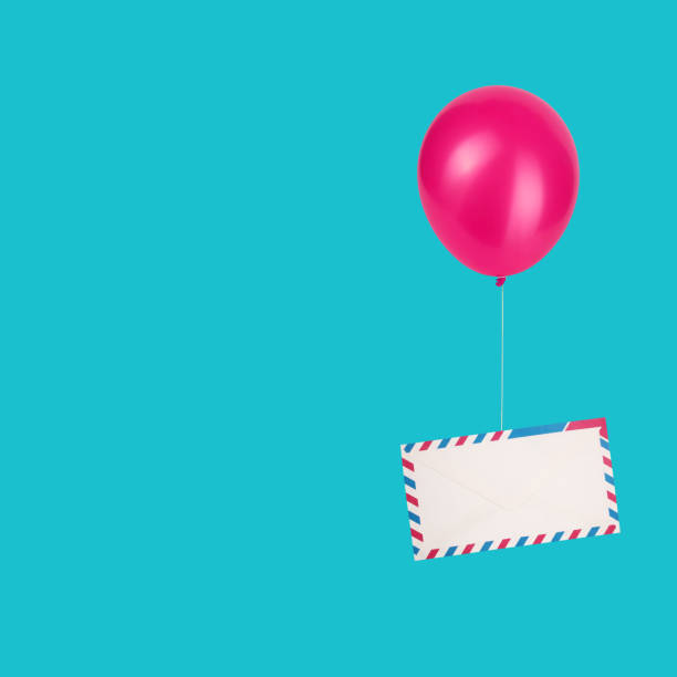 This is air mail letter envelope flying by balloon message delivery.