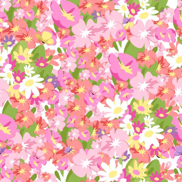 Vector illustration of pink flowers. vector seamless pattern. floral background