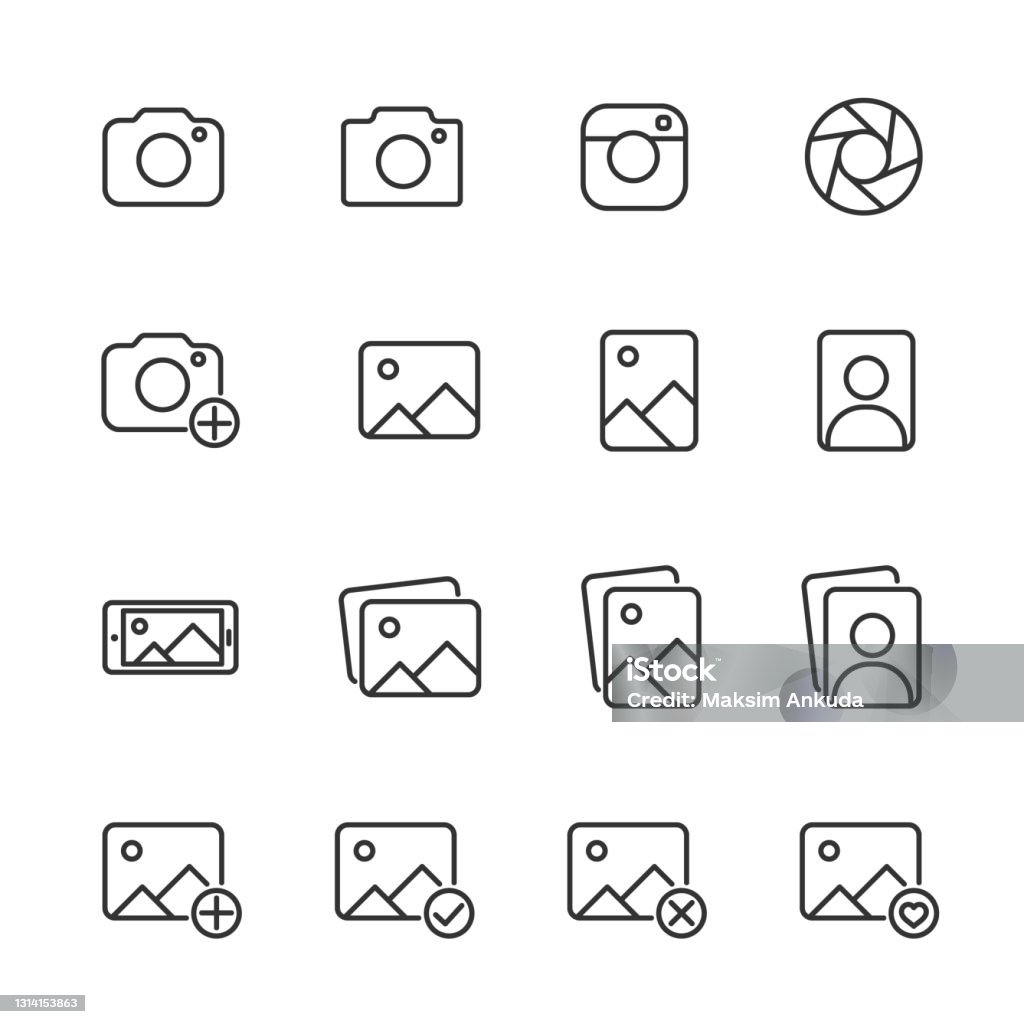 Vector image set of camera and photo line icons. Icon stock vector